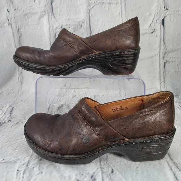 Born Womens 8.5 Toby II Casual Slip On Wedge‎ Clogs Brown Leather Nursing Shoes - Picture 2 of 9